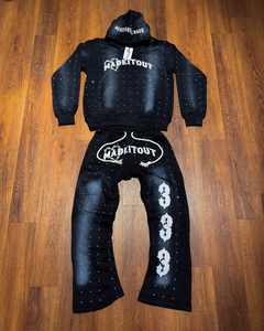 Sweats à capuche personnalisés en éponge française 100% coton avec fermeture éclair et applique de broderie en détresse avec strass pour hommes - Product Image 4