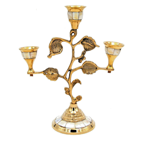 Candelabro de Latón de 3 Brazos con Incrustaciones de Nácar, Diseño de Árbol, para Bodas, Fiestas, Decoración de Mesa para el Hogar, en Venta - Product Image 1