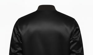 แจ็คเก็ตวาร์ซิตี้ผ้าแคนวาสซาตินแบบยาวระดับพรีเมียมสำหรับผู้ชาย |   ตัวอักษรปักไหมเชนิลล์แบบกำหนดเอง |   เสื้อสตรีทแวร์กันลมบุขนแกะ - Product Image 4