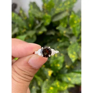 Round Smoky <b>Quartz</b> <b>Ring</b> 925 Sterling Silver Handmade Gemstone <b>Ring</b> for Women Wholesale Jewelry Supplier - Product Image 1