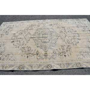 พรมตุรกีวินเทจสีเบจสีฟ้า5.4 x 9.1ft คลาสสิกพื้นที่ขนาดใหญ่ผ้าขนสัตว์สนับสนุนการเย็บปะติดปะต่อกันสี่เหลี่ยมสำหรับห้องโถงห้องพรม - Product Image 4