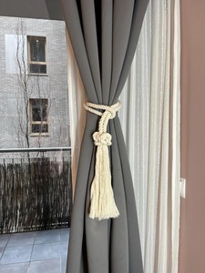 <b>White</b> Cotton Diamond Knot <b>Curtain</b> Tieback with Tassel Elegant Handcrafted Boho Decor - Product Image 4