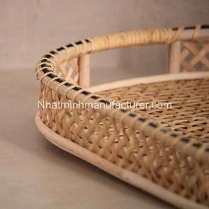 Bandeja de servicio de ratán ecológica sostenible, bandeja de mesa decorativa hecha a mano al por mayor, duradera, ligera, Vietnam - Product Image 3