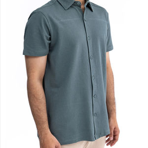 Personnalisable été décontracté piqué coton chemise pour hommes 100% respirant anti-rétrécissement anti-rides écologique imprimé vert sauge - Product Image 2