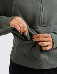 Sudadera con media cremallera y forro polar para mujer, Jersey suave, cuello embudo, manga larga con bolsillos, agujeros para el pulgar para el invierno - Product Image 6