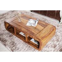 Table basse moderne en bois massif avec étagères de rangement ouvertes, table centrale en bois durable, écologique, facile à nettoyer, style minimaliste pour salon