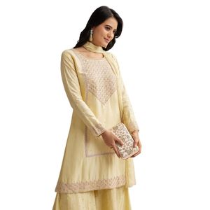 Traje Sharara bordado amarillo claro con Dupatta para ropa festiva tradicional y traje de fiesta de invitados de boda india - Product Image 4