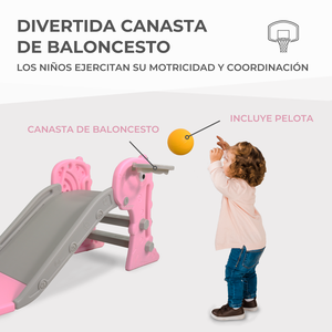 Tobogán de juguete Rosa Dino Mobiclinic para niños plegable con cesta y bola bordes redondeados escalones antideslizantes peso máximo 35 kg - Product Image 5