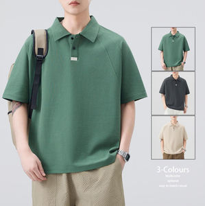 Camiseta de algodón 100% de gran tamaño Vintage de lujo para hombre, logotipo personalizado, hombros caídos, clásica de alta calidad para polos, cuello extendido - Product Image 2