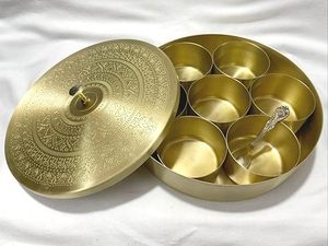 Elegant Decorative Metal Masala Box for Storing Gourmet Spices Stylish Round Metal Masala Box With Easy-to-use Compartments - Product Image 2