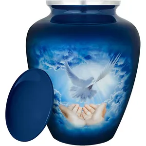Urnes de crémation en métal en aluminium de 9.2 pouces bleues faites à la main en gros pour garder les cendres humaines disponibles pour l'exportation - Product Image 6