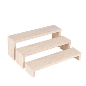 Présentoir de nidification en bois Riser Stands Step Rack Lot de 3 plate-forme d'affichage au détail pour bijoux, cosmétiques, figurine de poupée