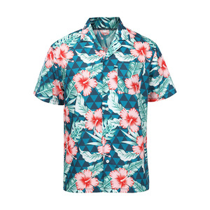 Custom Blue Lapel Slim Fit <b>Hawaiian</b> Print Summer Casual Men's Youth <b>Shirt</b> - Product Image 1
