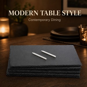 Set <span class=keywords><strong>de</strong></span> <span class=keywords><strong>table</strong></span> rectangulaire <span class=keywords><strong>en</strong></span> <span class=keywords><strong>ardoise</strong></span> naturelle <span class=keywords><strong>de</strong></span> 4 mm d'épaisseur, bord chisellé, <span class=keywords><strong>plateau</strong></span> <span class=keywords><strong>de</strong></span> service pour fromage avec crayons <span class=keywords><strong>de</strong></span> craie, tapis <span class=keywords><strong>de</strong></span> <span class=keywords><strong>table</strong></span>, OEM ODM, vente <span class=keywords><strong>en</strong></span> gros - Product Image 6