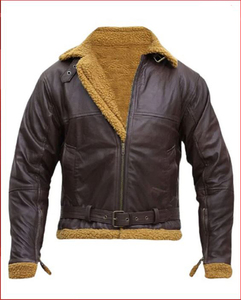 Chaqueta de Piloto Aviador para Hombre de Primera Calidad en Cuero Marrón Oscuro, Piel de Cordero y Tela de Lona, Impermeable y Resistente al Viento - Product Image 4