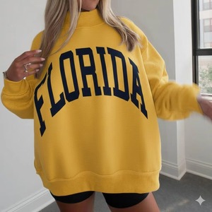 Ropa de calle bordada personalizada, jersey de cuello alto de algodón suave, Sudadera de cuello simulado de gran tamaño para mujer - Product Image 5