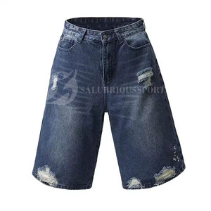 Shorts en jean décontractés pour hommes avec logo personnalisable, respirants, lavage clair, streetwear d'été, hip-hop, taille mi-haute, tricotés - Product Image 4
