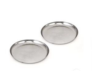 VISHAL HANDICRAFT Premium Quality Customized Stainless Steel Serving <b>Tray</b> Hammered Design Custom Logo for Home Hotel Restaurant - Product Image 1