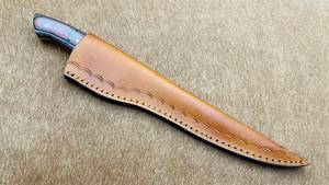 Cuchillo de filetear hecho a mano con hoja de acero D2, mango de madera y funda de cuero, cuchillo para exteriores - Product Image 6