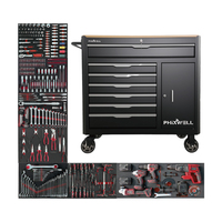 Nouvelle armoire de rangement d'outils d'atelier, chariot de garage, coffre, chariot, plateau pour ensembles d'outils avec dessus en bois, kit d'outils de réparation automobile, établi