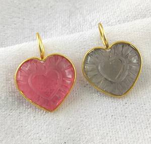 Gemstone Heart Carving <b>Pendant</b> 925 Sterling Silver Gold Vermeil 15mm Heart Shape Carved Birthstone Fine Jewelry Bezel <b>Pendants</b> - Product Image 6