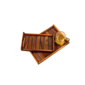Plateau de service classique en rotin et bois, forme personnalisée, pour restaurant, café, hôtel, plateau de service pour aliments, fruits, café - Product Image 1