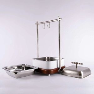 Dernier arrivage de chauffe-plats en acier inoxydable avec base en bois et support en métal chauffe-plats pour buffet - Product Image 3