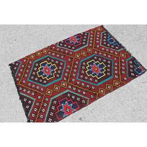 Alfombra Turca Vintage Pequeña de 3x4.6 pies, Alfombra de Lana Roja Kilim - Product Image 2