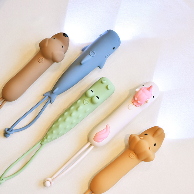 Portable Animal Cartoon Silicone USB Charging Flashlight Lanyard Strong Light Hand-held Lamp for Outdoor Night Road Torch