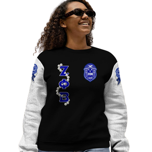 ZPhiB 1920 Zeta Phi Beta Knit Sweater Blue White Sorority Chenille Patch Greek Life Divine Nine Sisterhood Sweater - Product Image 4