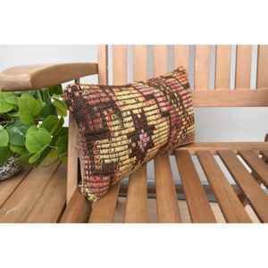 Oreiller Patchwork Kilim en laine brune 8x16 pouces oreiller d'accent rustique de luxe Floral Vintage moelleux imprimé matériel de literie en soie tissée - Product Image 2