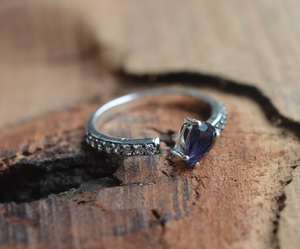 Iolite Sterling Silver Wedding Ring Blue Gemstone Cubic Zirconia Handmade Jewelry Elegant Gift For Women - Product Image 4