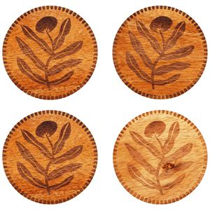 WHITE FLORAL Printed Unique Custom Wood <b>Coaster</b> <b>Set</b> with Handmade Bone <b>and</b> Brass Inlay Made in India - Product Image 5