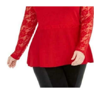 INC International Concepts Women's Plus Size Red 2X Winter Lace Peplum <b>Sweater</b> - Product Image 3