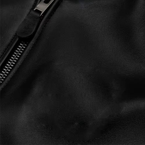 Blouson aviateur en cuir véritable personnalisé pour homme avec col montant, fermeture éclair, style urbain et logo frontal - Product Image 3