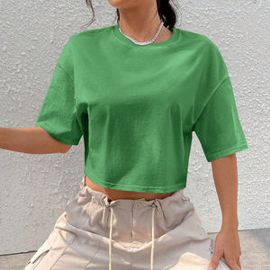 Camisetas transpirables con logotipo personalizado para mujer, Camiseta corta estampada de algodón liso, camisetas recortadas con serigrafía - Product Image 3