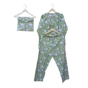 Indian Hand Block Cotton <b>Pajama</b> <b>Set</b> Stylish Luxury Fashion-Forward Night Wear Women <b>Men</b> Breathable Soft Winter Summer Front - Product Image 5