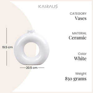 Vase en forme de donut minimaliste blanc, pot à fleurs en céramique et métal fait main pour table d'intérieur, décoration intérieure contemporaine INS - Product Image 5
