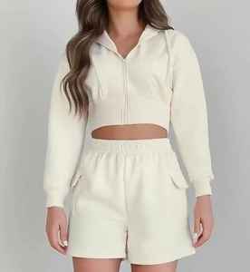 Ensemble de survêtement court pour femmes avec logo personnalisé, 2 pièces, motif uni, sweat-shirts et shorts, ensembles de jogging - Product Image 1