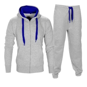 Ensemble de survêtements à fermeture éclair intégrale en polaire pour homme, joggers à capuche et cordon contrastés, vêtements de sport décontractés de plusieurs couleurs - Product Image 5