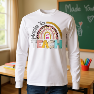 Maglietta a maniche lunghe Made To Teach, regalo di apprezzamento per gli insegnanti, per il ritorno a scuola - Product Image 3
