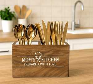 Handcrafted Rustic <b>Wooden</b> Cutlery Box Cooking Utensil Crock Countertop <b>Caddy</b> Painted <b>Wooden</b> Spatula Holder for Best Price - Product Image 2