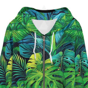 Sweat-shirt d'hiver pour femme en tissu éponge premium à imprimé feuille de Monstera tropicale, avec cordon de serrage réglable et poignets côtelés, logo frontal - Product Image 5
