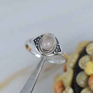 Pink Rose Quartz Ring 925 Sterling Silver Handmade Gemstone Jewelry for Her - Product Image 3