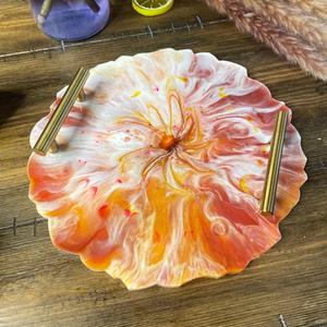 Ustensiles de cuisine Plateau de service en résine Plateau rond en résine et verre Plateau de service à café Plateau à bijoux design avec poignées en aluminium argenté - Product Image 5