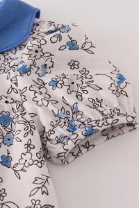 Conjunto de bombachos con estampado floral Vintage para niñas, Top azul bonito y bombachos con volantes, suministro ODM para el verano - Product Image 6