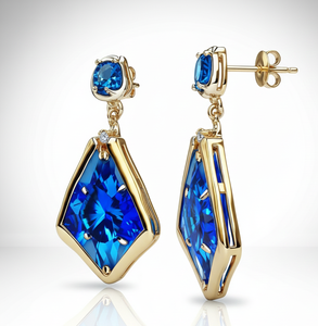 Boucles d'oreilles fantaisie en CZ bleu hydro 8*10 mm pour femmes, argent sterling 925 plaqué or 18 carats, bijoux en pierres précieuses pendantes, cadeau - Product Image 6