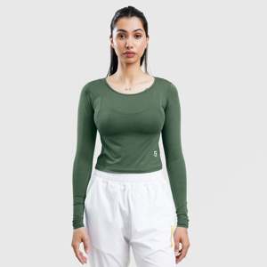 เสื้อโยคะแขนยาวสีเขียว W024 เสื้อยืดใส่สบายสำหรับออกกำลังกายและเล่นกีฬา - Product Image 1