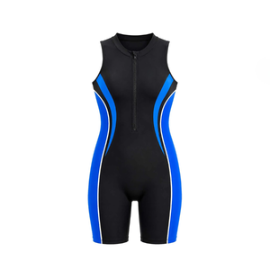 Traje de baño deportivo de una pieza sin mangas para mujer, con cremallera frontal, talla grande, pantalones cortos, bloques de color, protección UV - Product Image 1