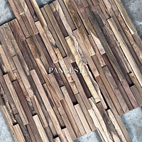 Panneau mural insonorisant géométrique moderne en bois de teck recyclé, revêtement massif empilé, intérieur rustique naturel pour appartement